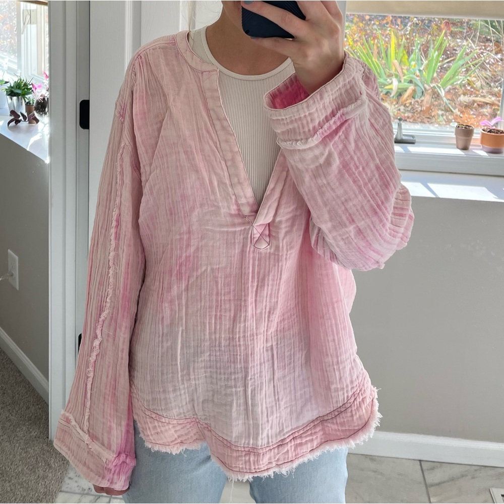 100% Cotton We The Free Deep V Long Sleeve Blouse